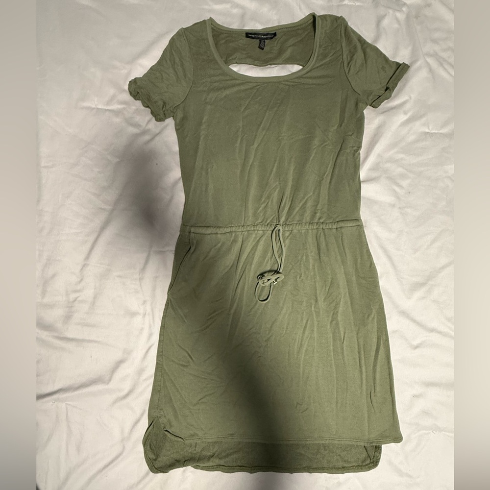 White House Black Market Casual Olive Drawstring Waist T-Shirt Dress